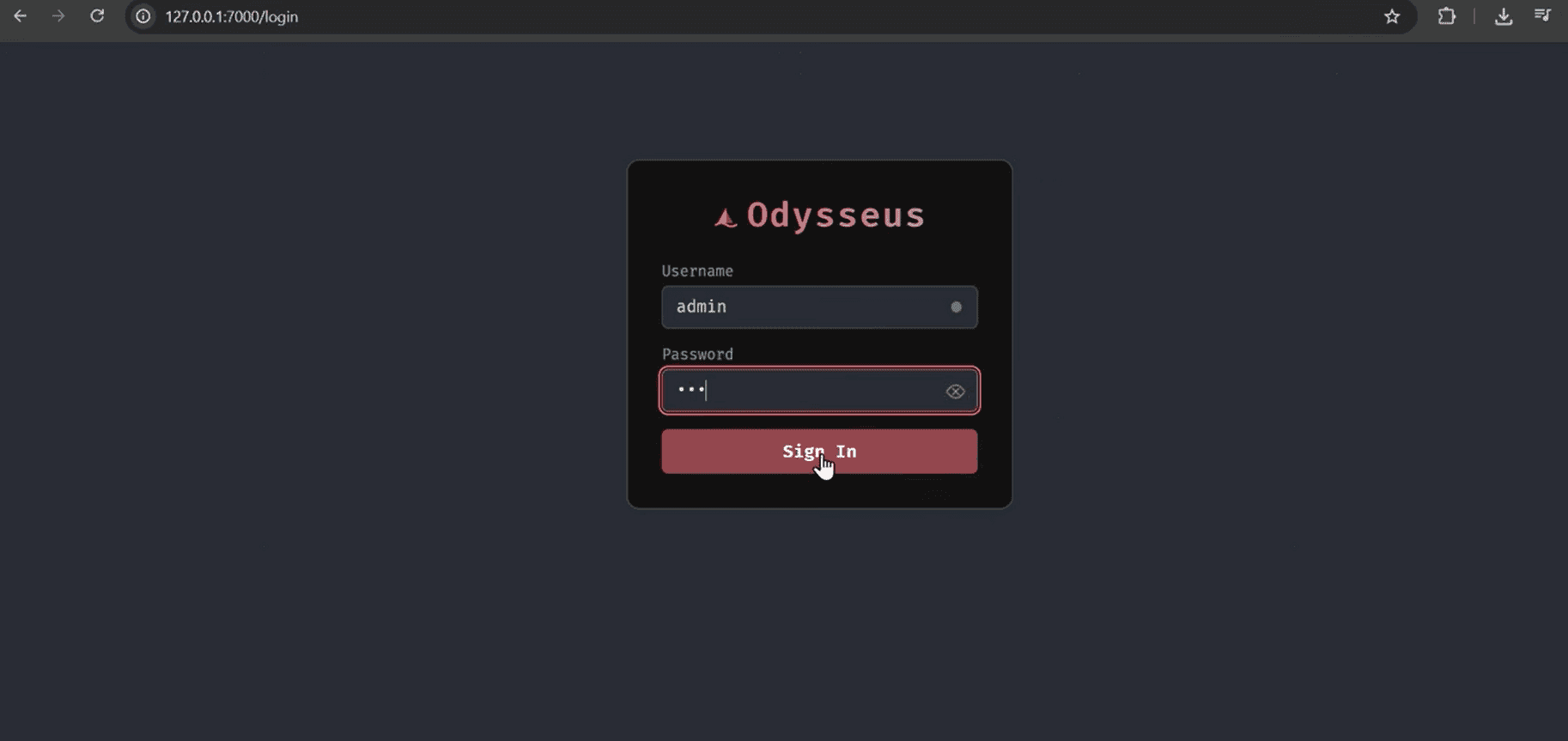 Odysseus login page in browser