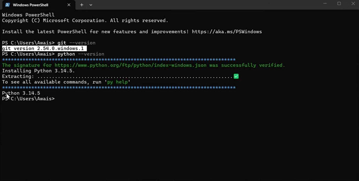 Python and Git installed on Windows