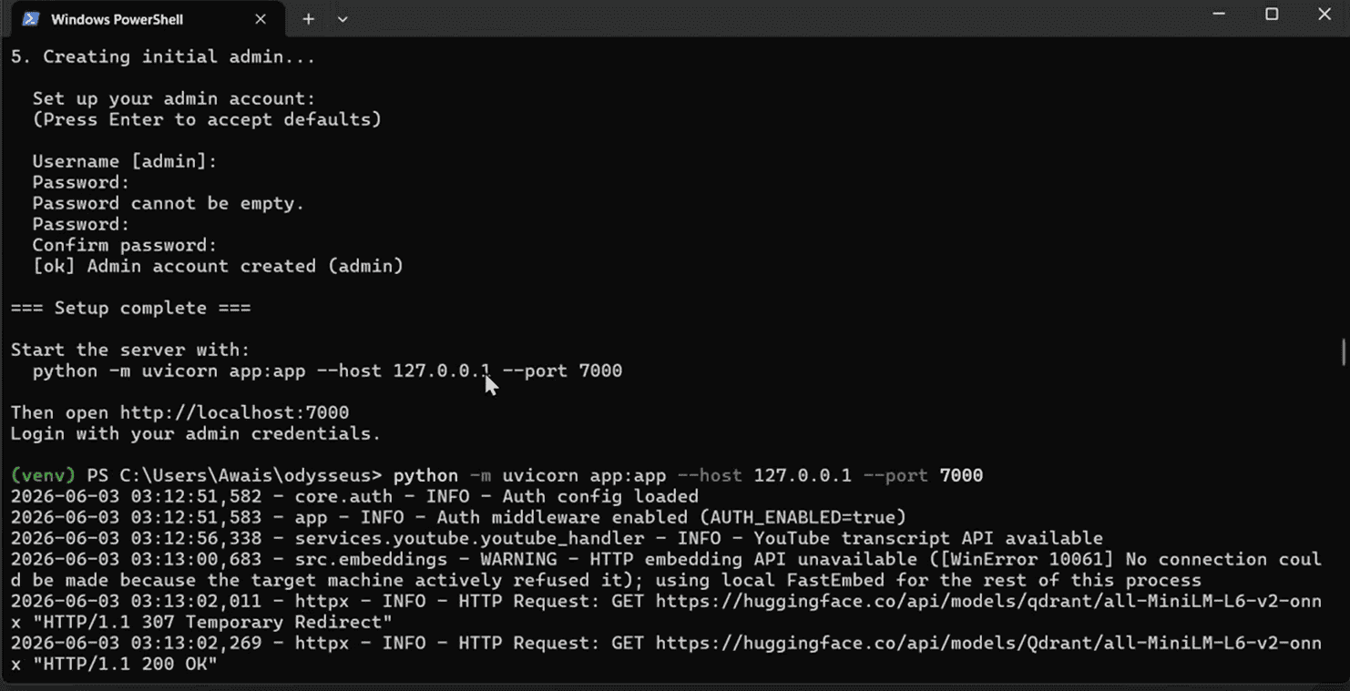 Uvicorn server running on port 7000